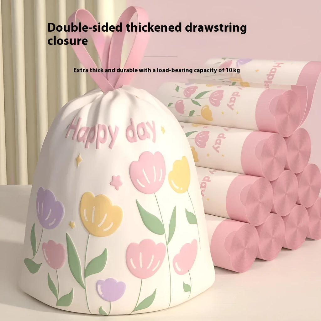 Pink degradable drawstring garbage bags with argy wormwood mosquito repellent, 44cm by 48cm