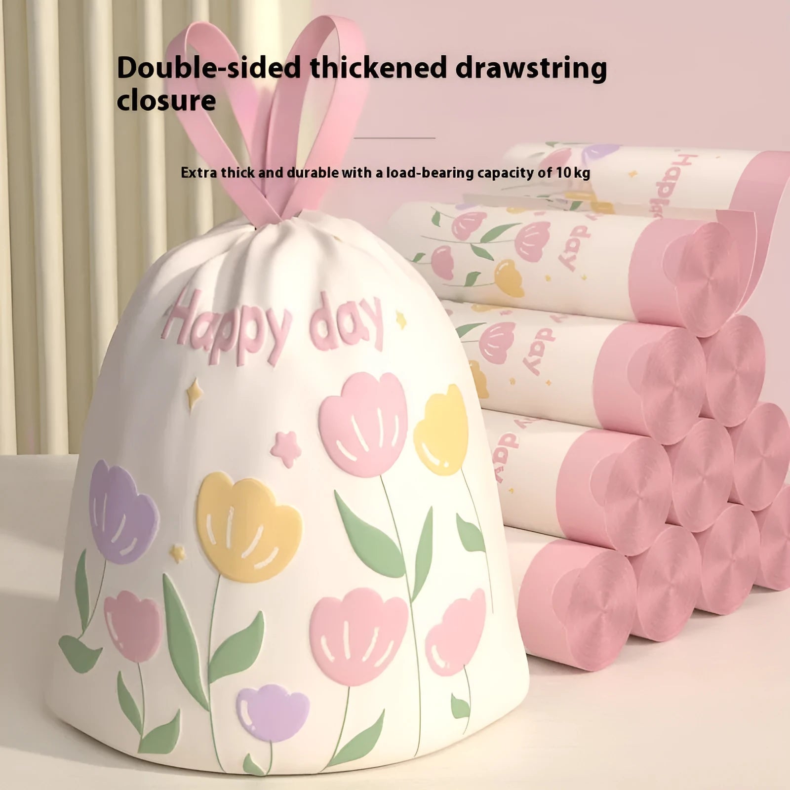 Pink degradable drawstring garbage bags with argy wormwood mosquito repellent, 44cm by 48cm