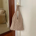 Retro hollow-knitted wool yarn women's shoulder tote bag in solid colour with double straps