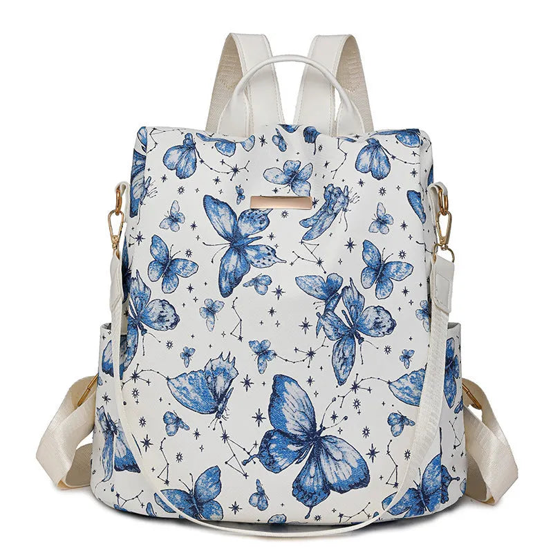 Butterfly print PU backpack in multiple colours with breathable back system and large capacity under 20 litres.