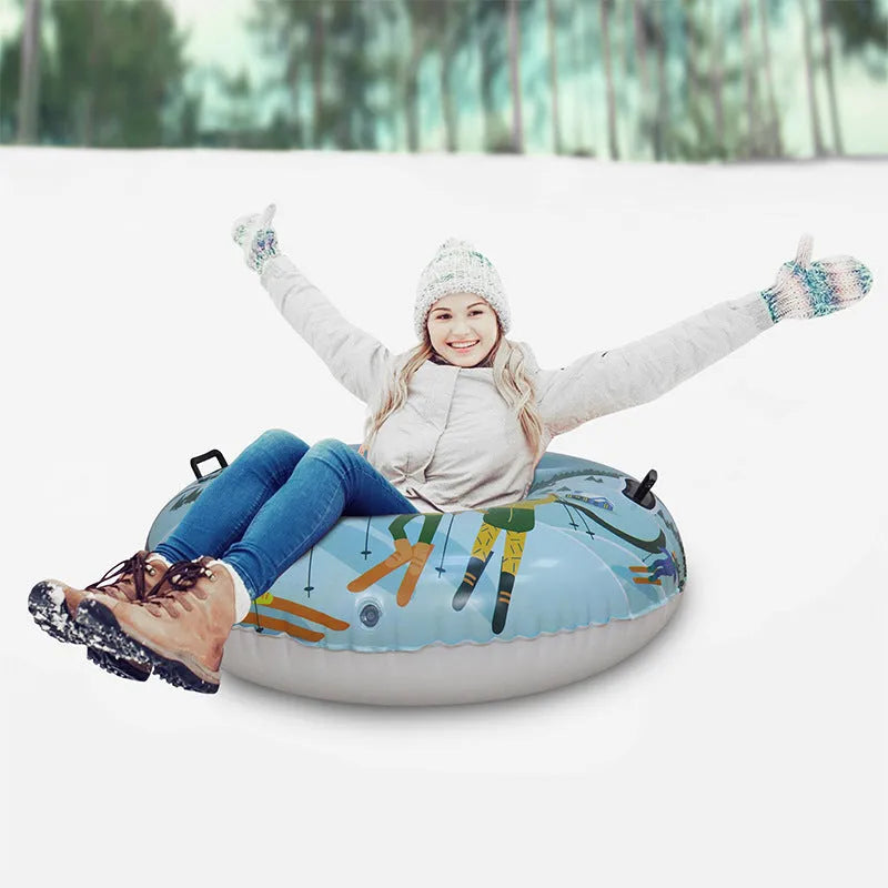 PVC winter ski ring toy in flame red, ice-snow blue, or snow mountain design for outdoor snow play