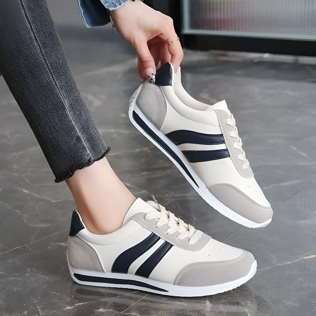 Blue low-top lace-up casual sneaker with PU mesh upper and flat rubber sole