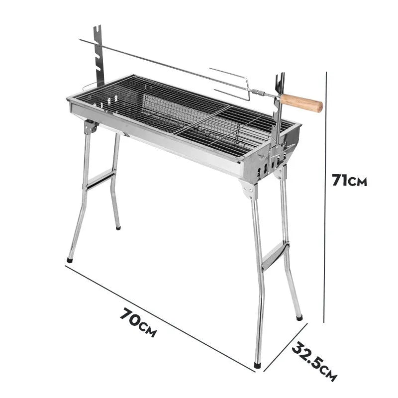 Stainless steel portable charcoal barbecue oven with turnover design and cooking accessories