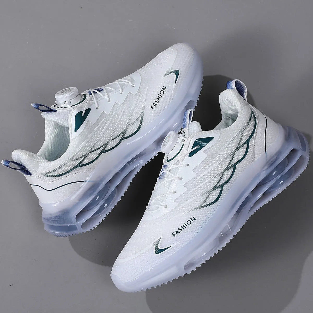 White youth casual shoes with rotating button fastener and mesh upper on rubber sole