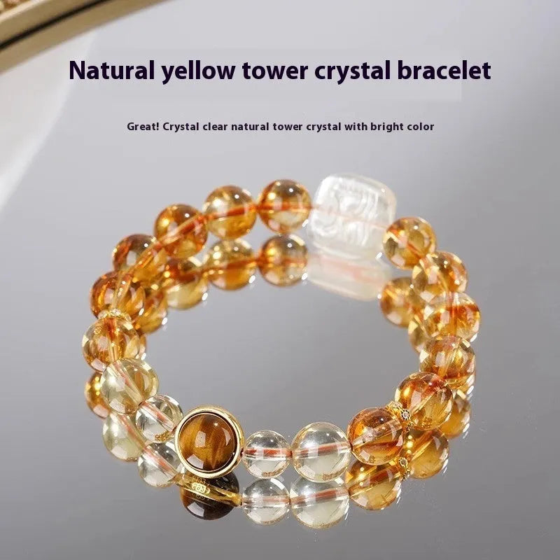 Women's carved citrine bracelet with 10mm geometric beads in ethnic national style