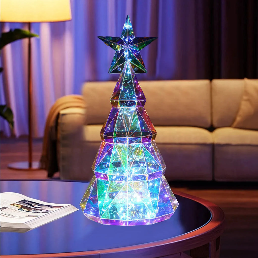 Colourful LED Christmas tree decoration with cartoon styling, 20cm high