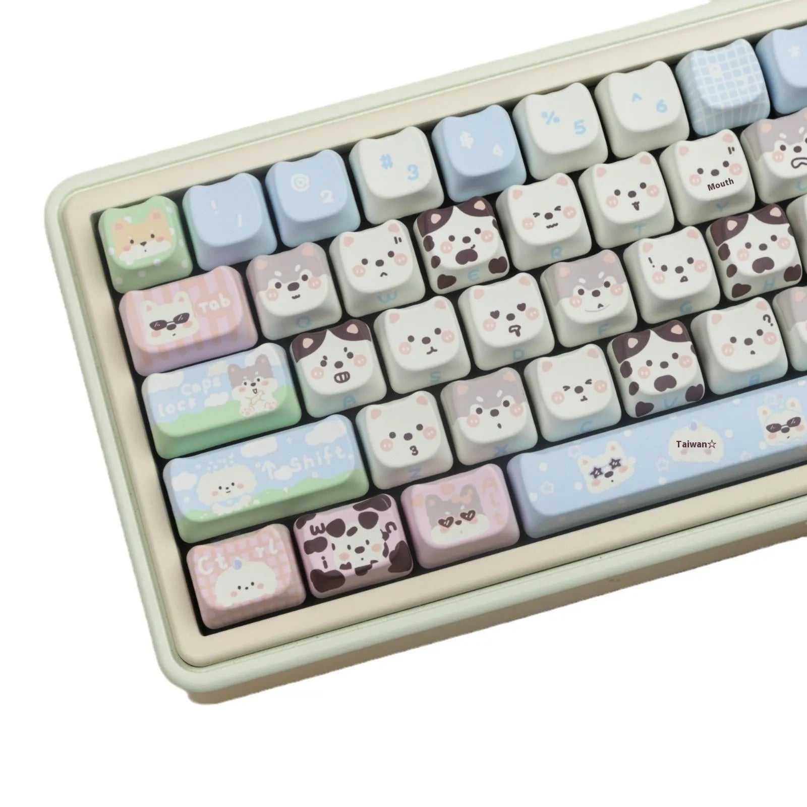 PBT sublimation keycap set with cute puppy designs for mechanical keyboards