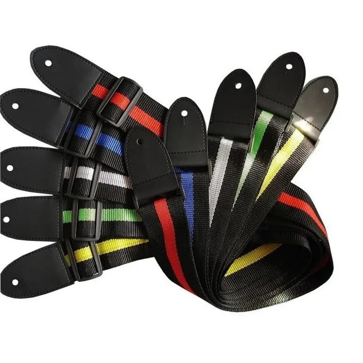 Woven crossbody instrument strap with leather shoulder pad for guitar bass ukulele