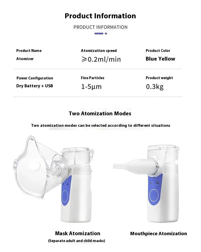 USB handheld plastic nebuliser with columnar design for household drug atomisation