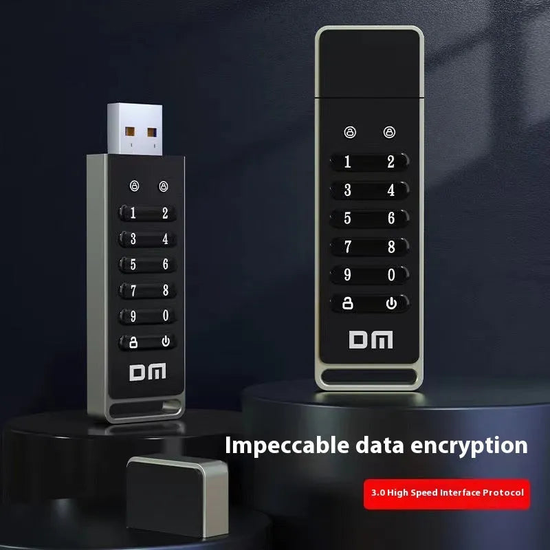 Intelligent digital button fingerprint encryption USB flash drive with metal shell showing dimensions