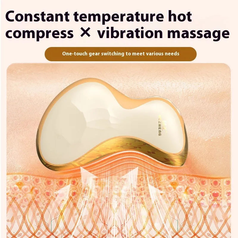 Golden yellow electric scraping plate with USB charging cable for skin meridian massage therapy