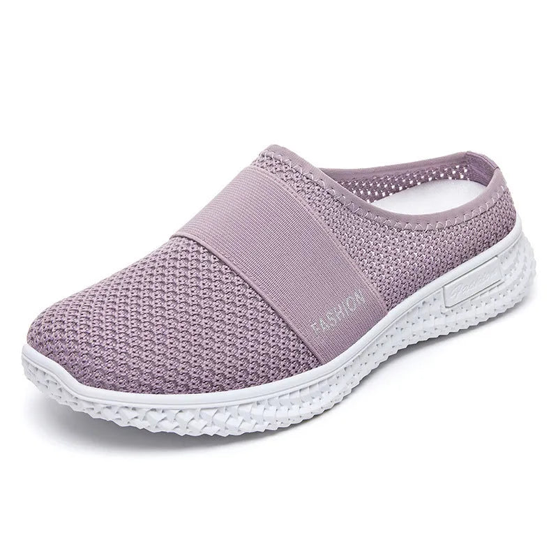 Women's breathable mesh casual shoes with hollow-out detailing in black, grey, pink, or purple colours