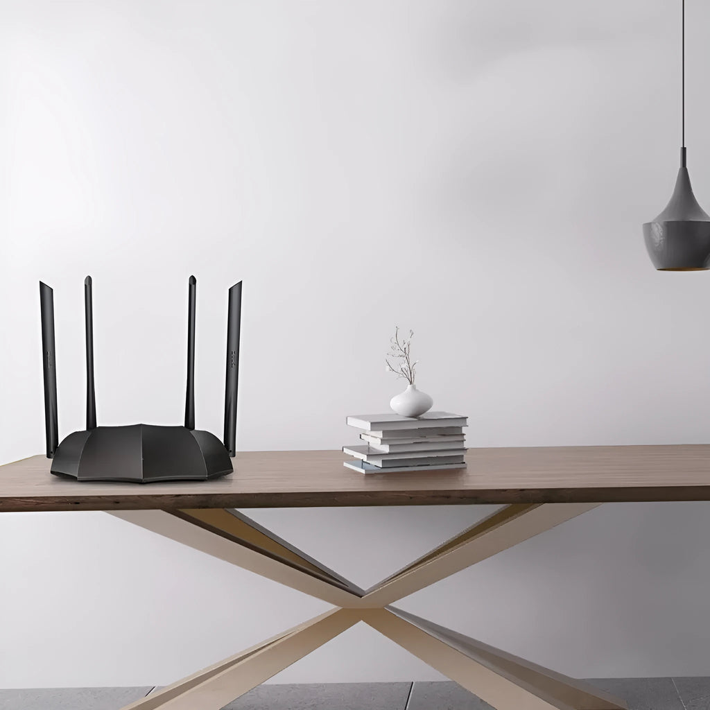 AC1200 dual-band Gigabit wireless router on a desk