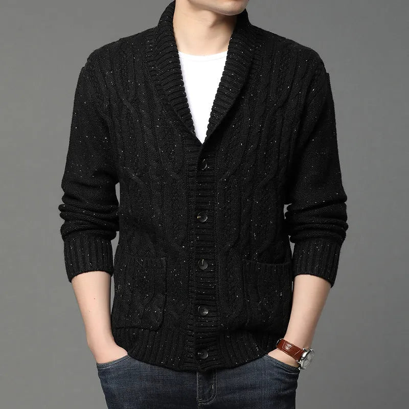 Men's straight-cut jacquard patterned knitted cardigan jacket in autumn winter style