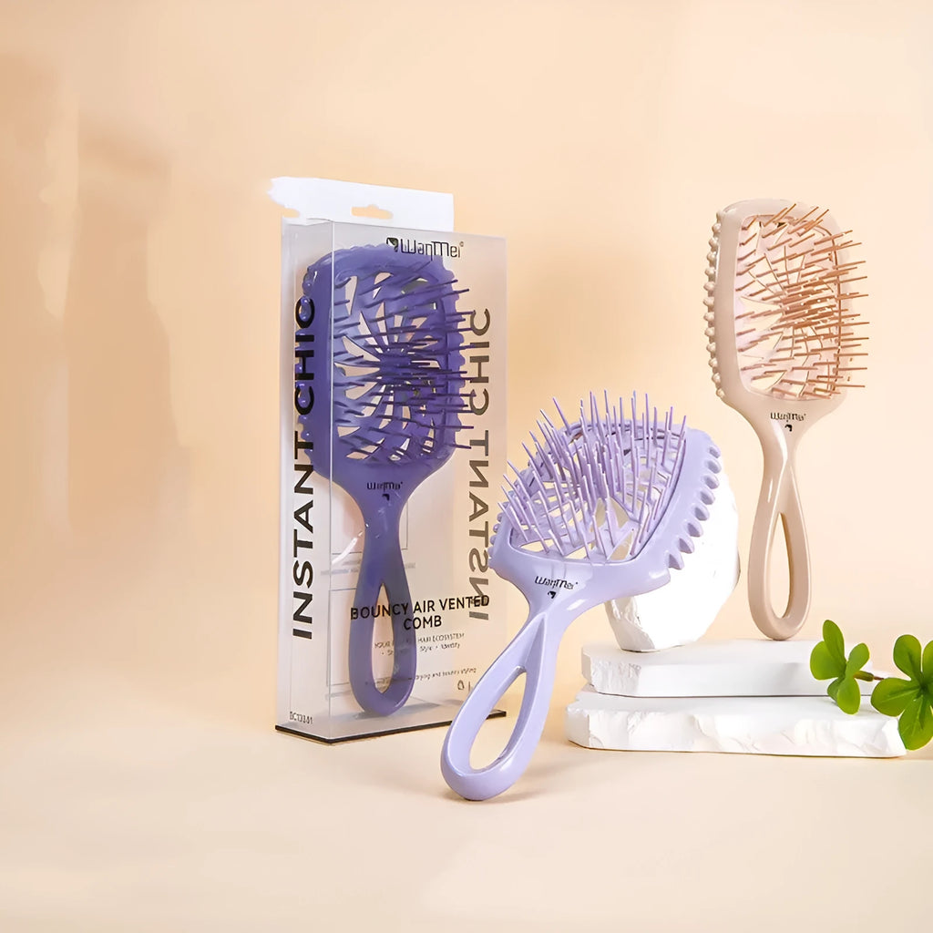 Whirlwind hollow hairdressing comb in ABS and TPEE, over 20cm, shown in dark purple, pink, orange, khaki, or light purple