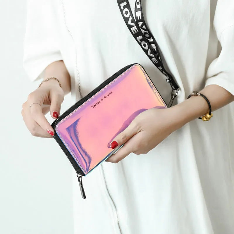 Korean-style short folding women's wallet in PU leather, shown in crystal blue colour.