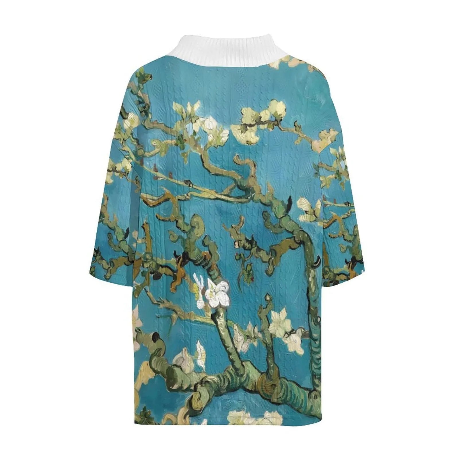 Men's peacock blue 3D printed knitted shorts suit with T-shirt top and mid-length trousers