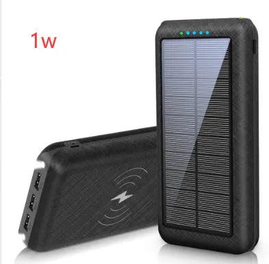 Portable power bank with wireless charging surface and USB ports in black colour