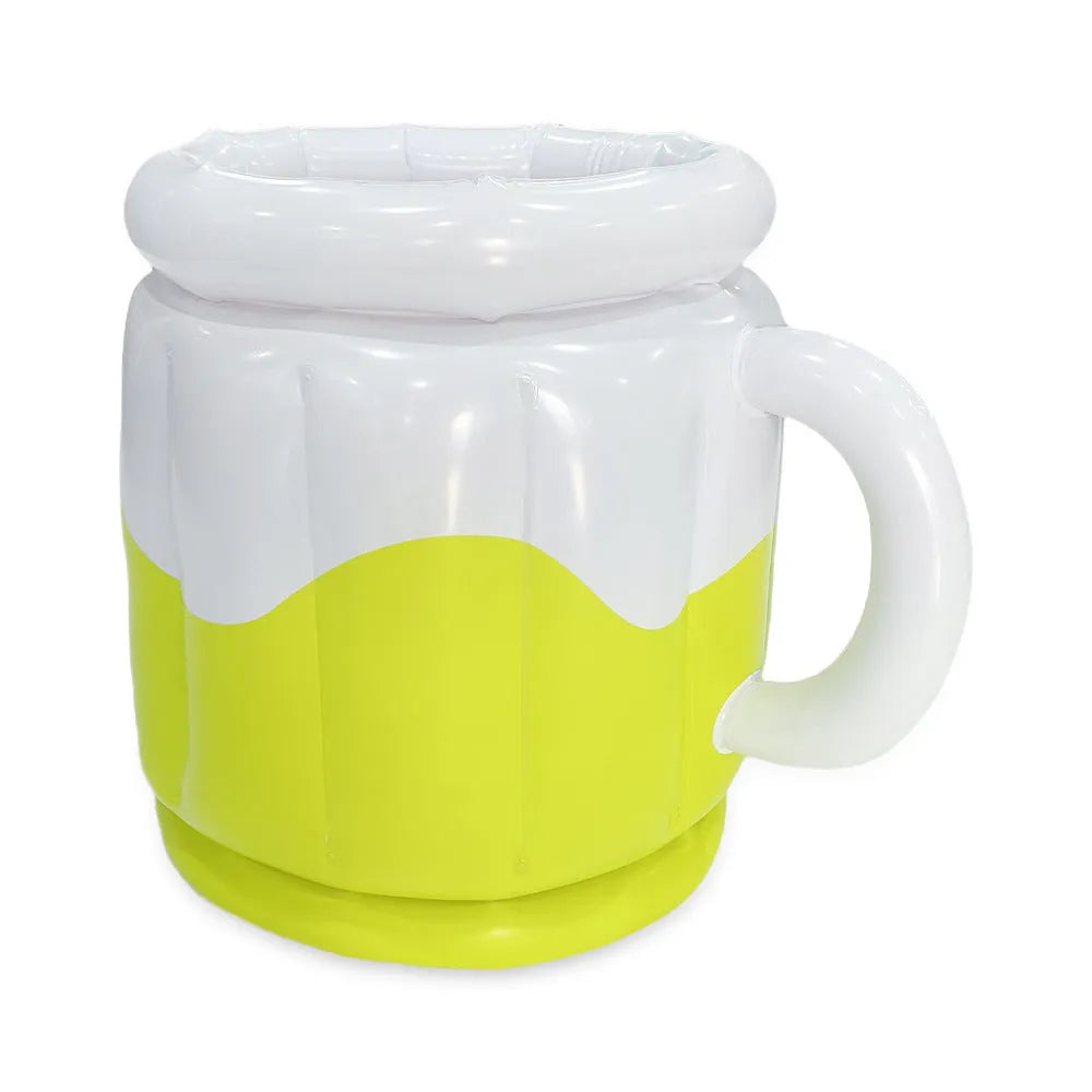 Yellow inflatable PVC ice bucket for portable drink cooling at parties and outdoors.