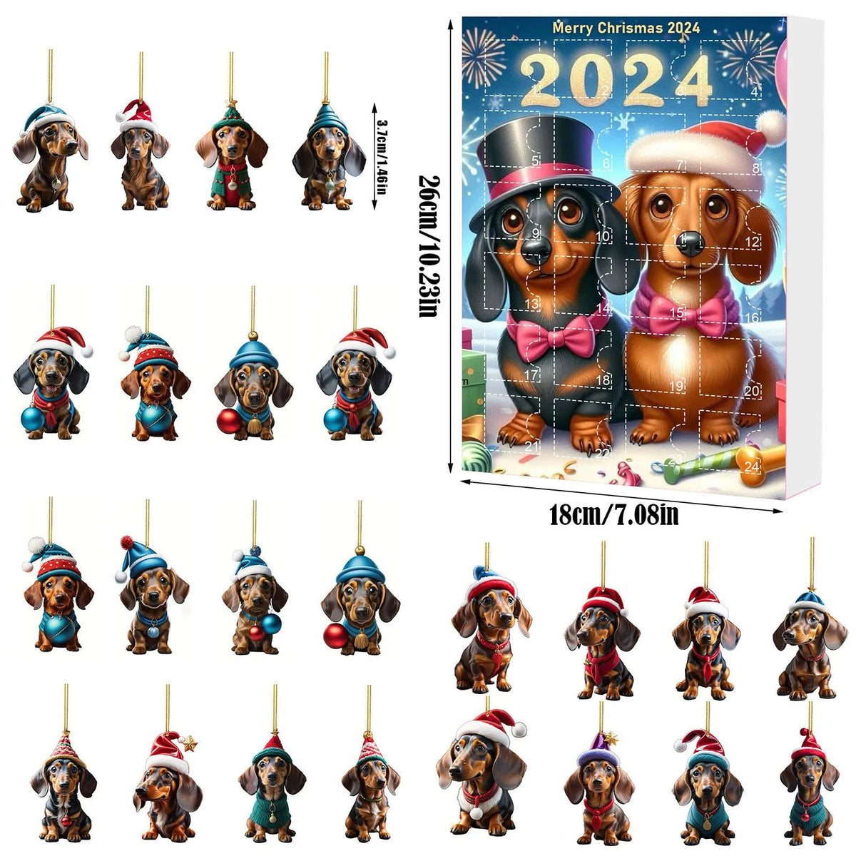Acrylic Christmas countdown pet pendant decoration in one of 13 colour options, supplied as a single festive home ornament.
