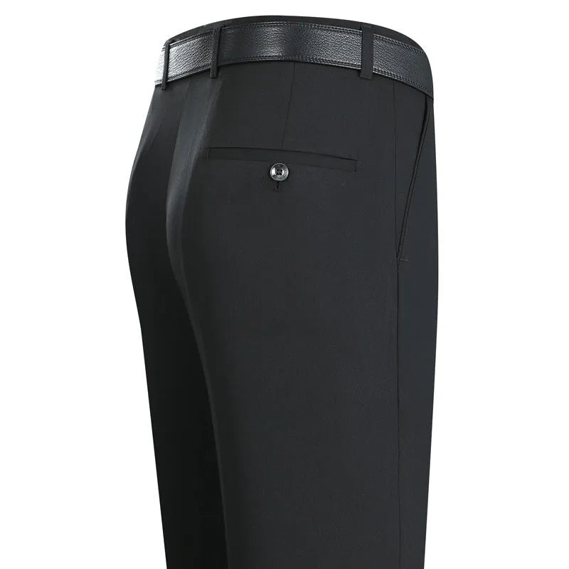 Men's straight-leg business trousers in mulberry silk blend fabric with non-iron properties