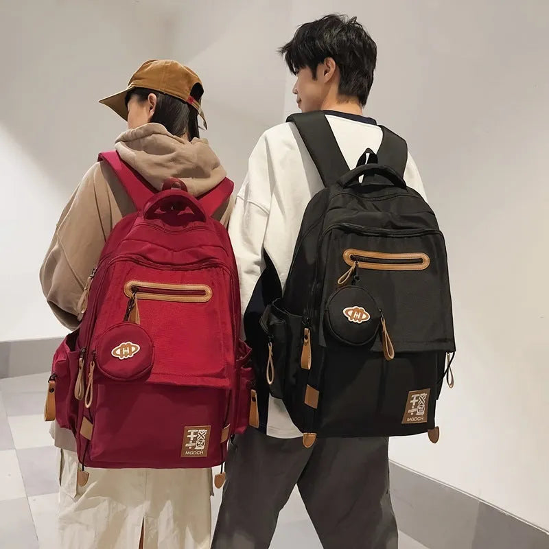 Large-capacity nylon school backpack for middle school students in street trend style