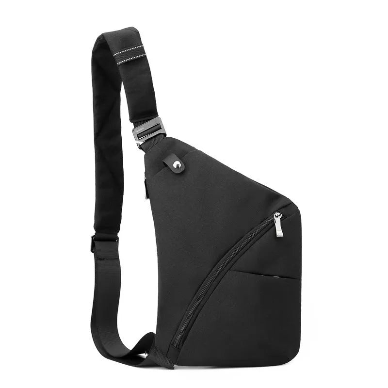 Men's Oxford cloth chest bag in black or grey with left or right shoulder options