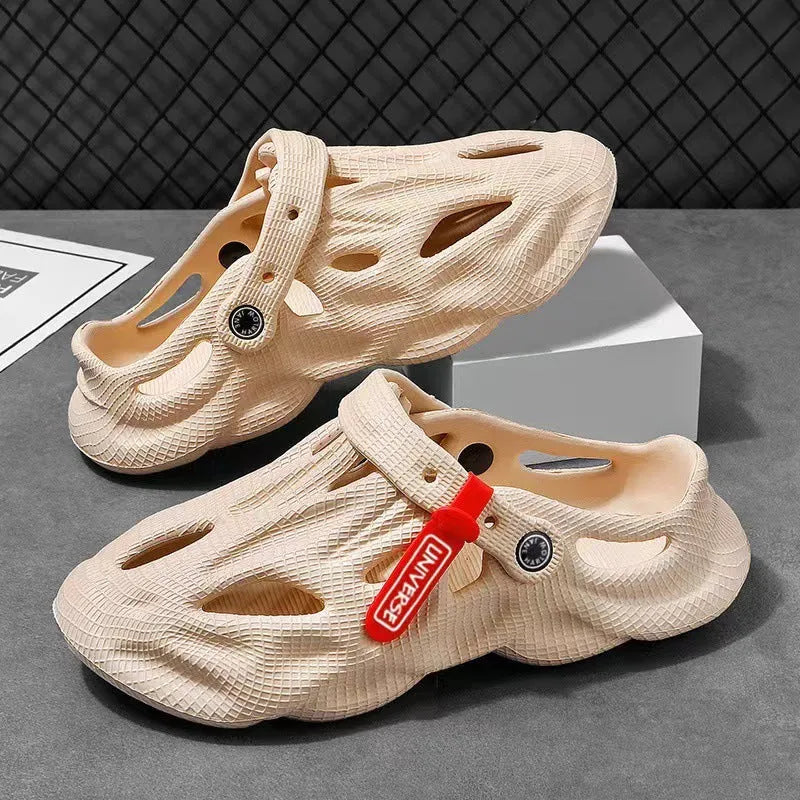 Coconut fibre slippers with closed toe design in EVA material showing grey, black, white, and khaki colour options