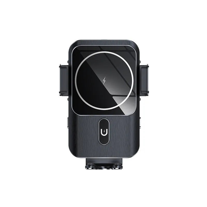 Car wireless charger phone holder with 15W charging in black with suction cup or clip mounting options