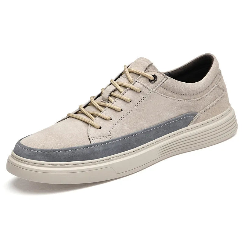 Men's grey casual pigskin skate shoes with rubber sole and round toe design