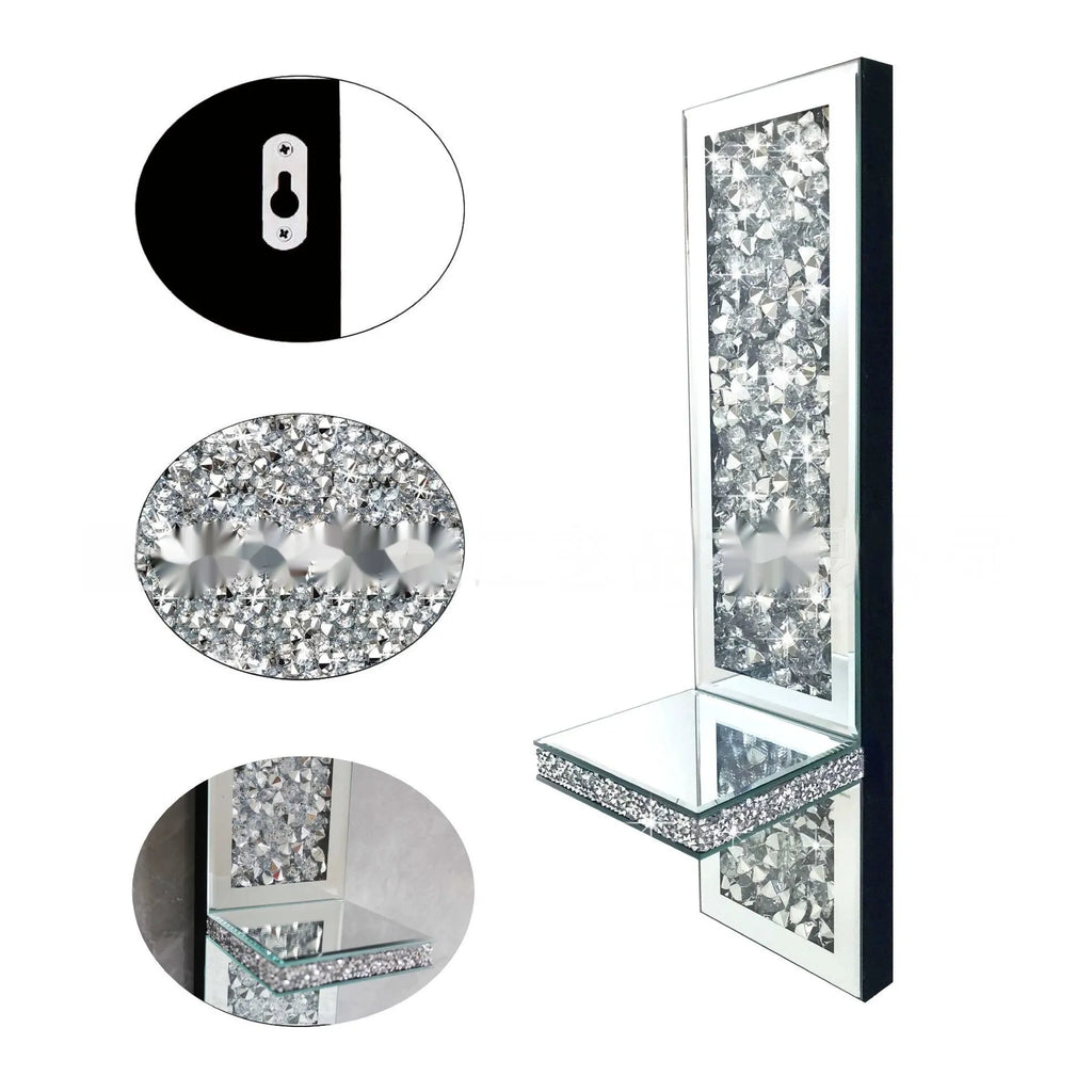 Pair of silver mirror glass candle holders with modern style for wall hanging decoration