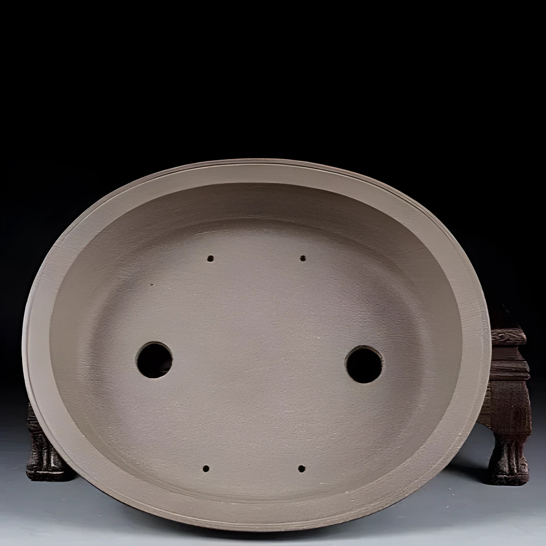 Handmade antique purple sand ceramic oval flower pot for succulents, dimensions 25cm by 21cm.