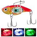 Metal Vib electronic fishing lure with luminous body in blue and red colour options