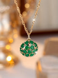 Round emerald and diamond pendant necklace with geometric shape on adjustable 51-60cm chain