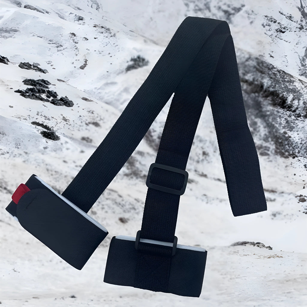 Adjustable hook and loop shoulder strap for carrying two skis or snowboards