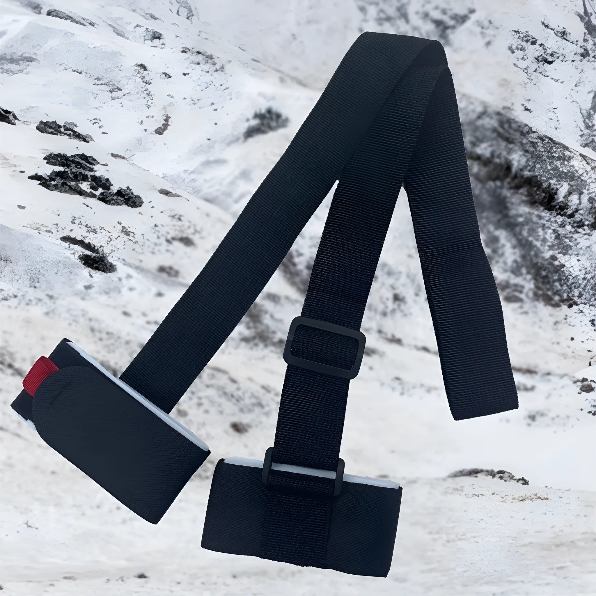 Adjustable hook and loop shoulder strap for carrying two skis or snowboards