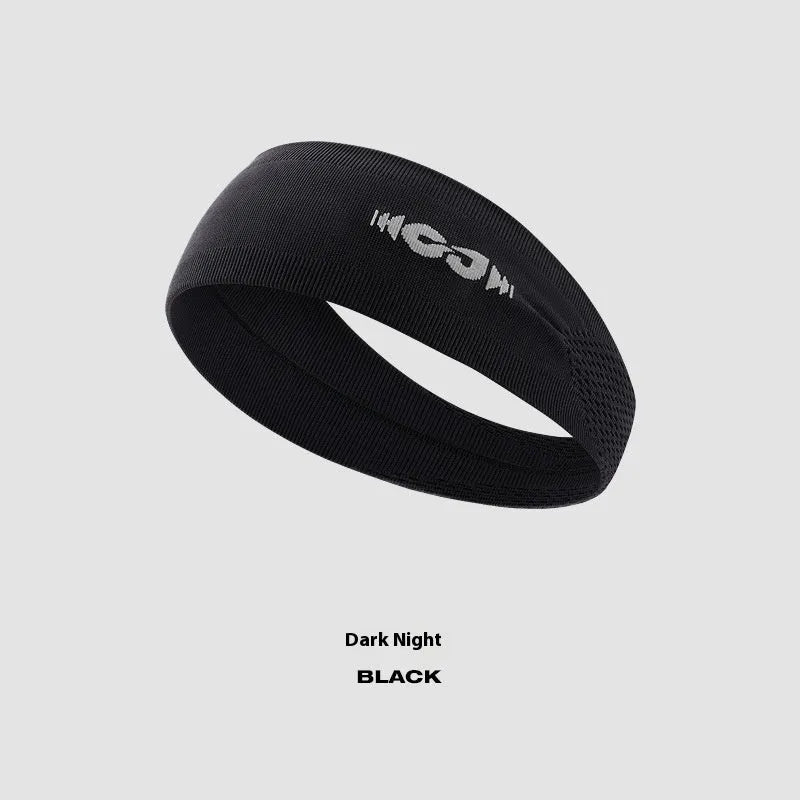 Seamless knitted exercise hair band in classic black on grey background