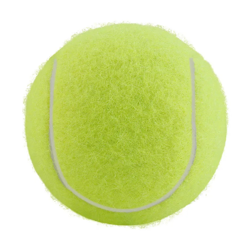 6.3cm diameter dog tennis ball toy in five colour options including fluorescent green, made from bite-resistant rubber.