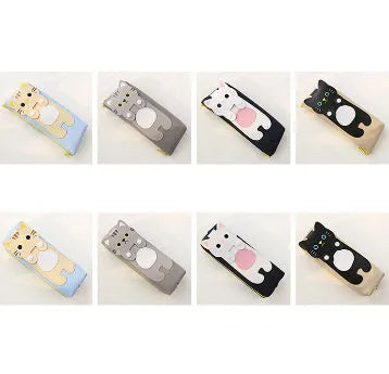 Cat cartoon canvas pencil case, square zipper pouch, 20x8cm, in blue beige grey or black