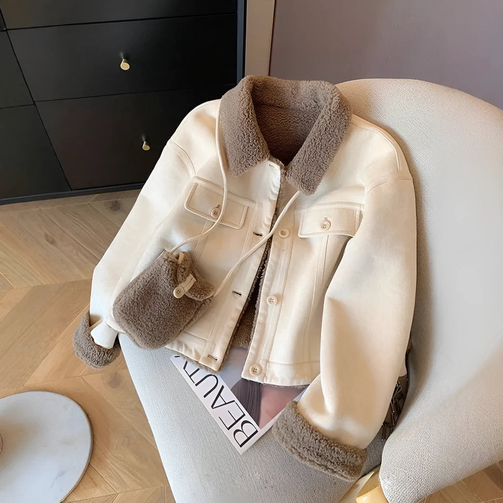 Loose thick sleeveless fur coat for women in beige apricot with plus velvet thickening, sizes S to 3XL.