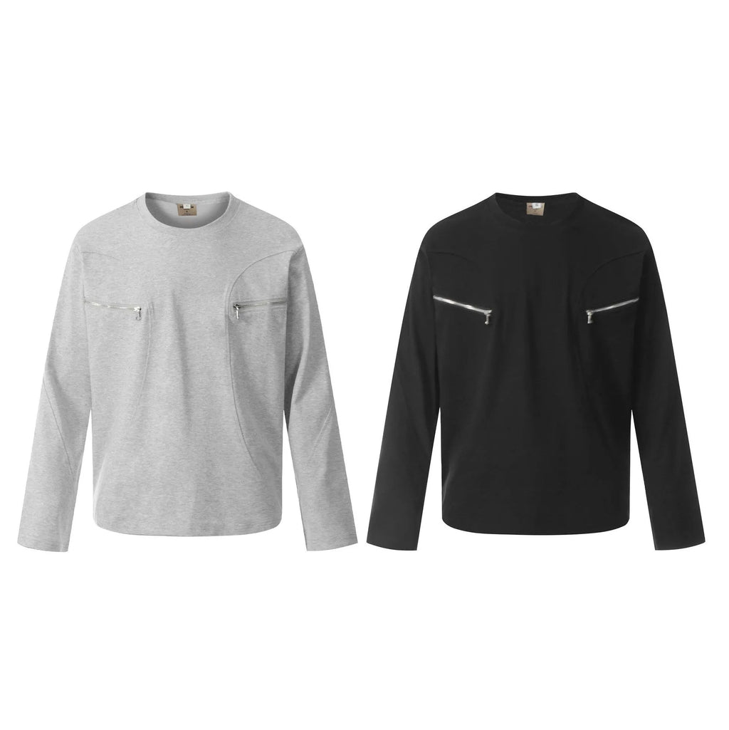 Men's loose fit long sleeve cotton pullover in black or flower grey colour options
