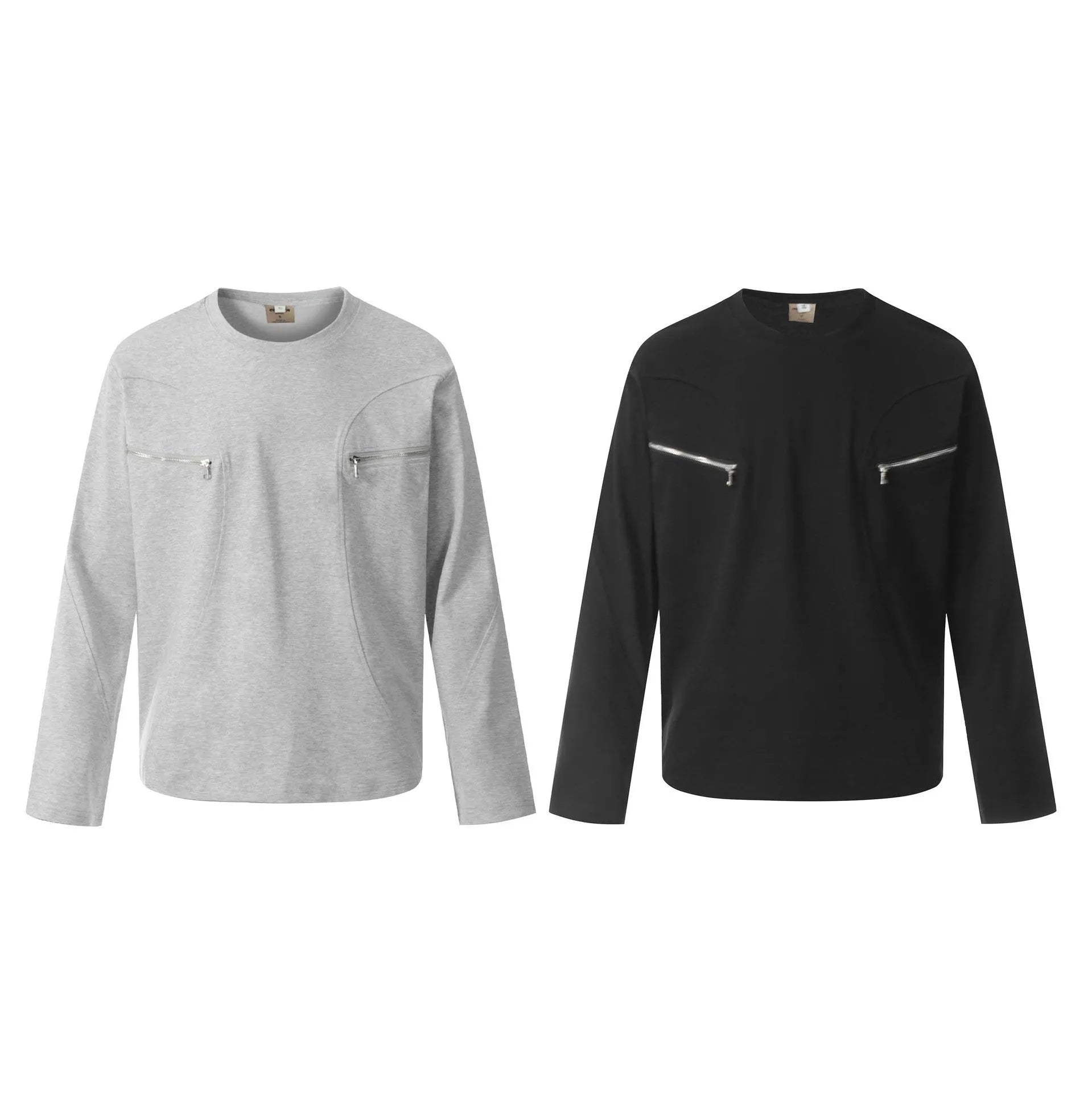 Men's loose fit long sleeve cotton pullover in black or flower grey colour options