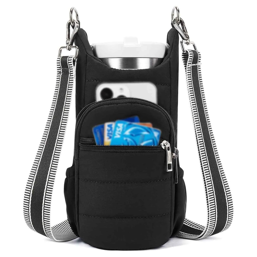 Cloth water bottle bag for bicycles in black, pink, or beige colours with modern simplicity design