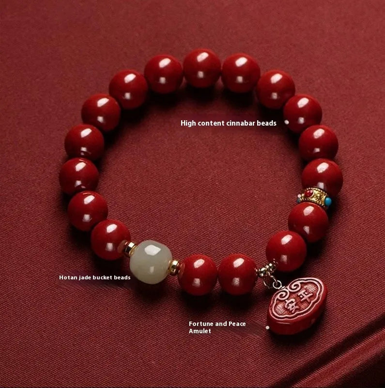 Natural cinnabar bracelet with Emperor Sandstone design in 8mm and 10mm sizes
