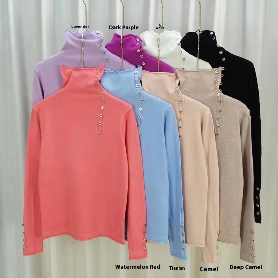 Core-spun yarn knitted bottoming shirt with 3D pattern in light camel colour