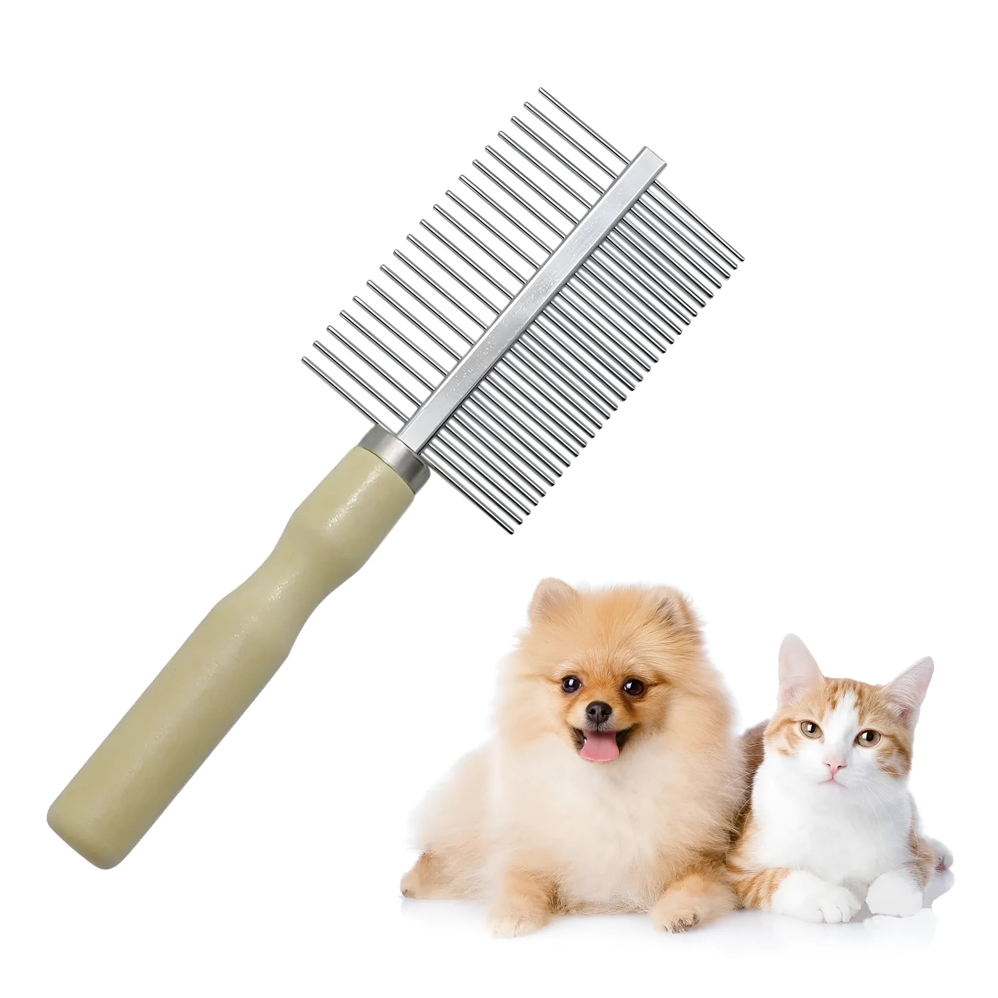 Wooden handle pet grooming comb with rounded needles for dogs and cats