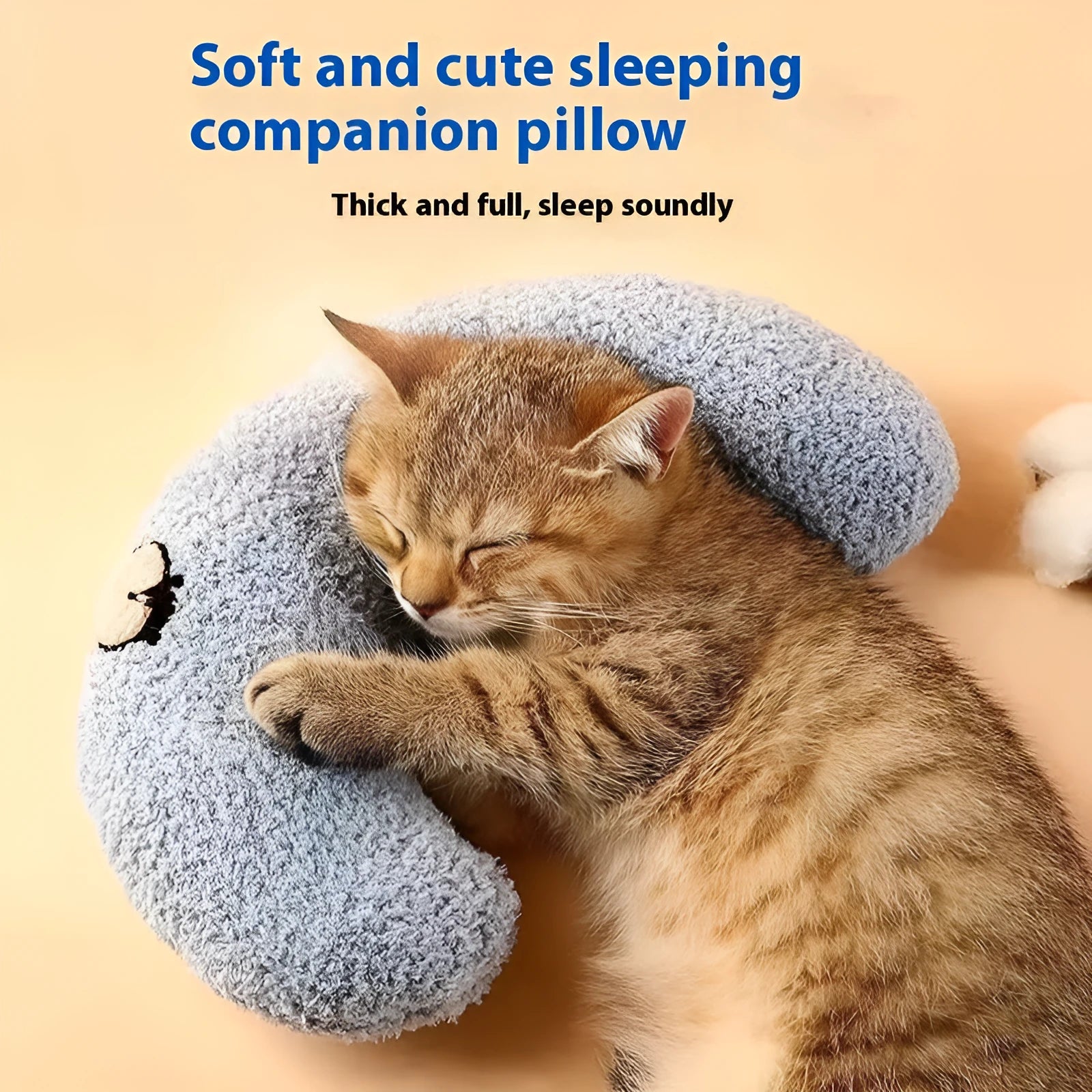 Blue U-shaped cat pillow with neck support in Question Mark style pet bed