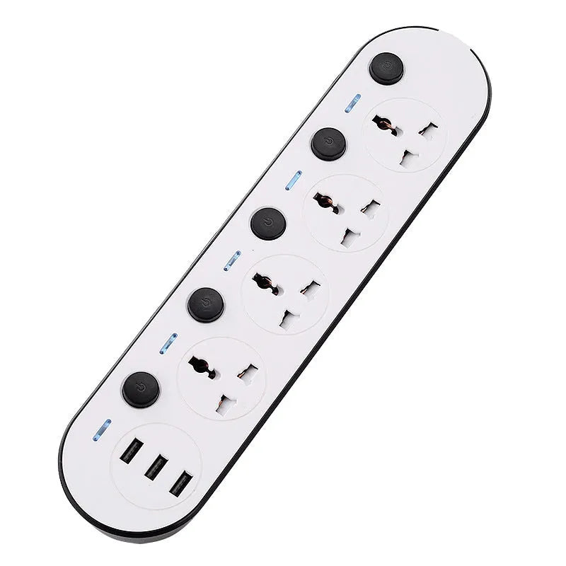 International power strip with four plug standards and switch panel