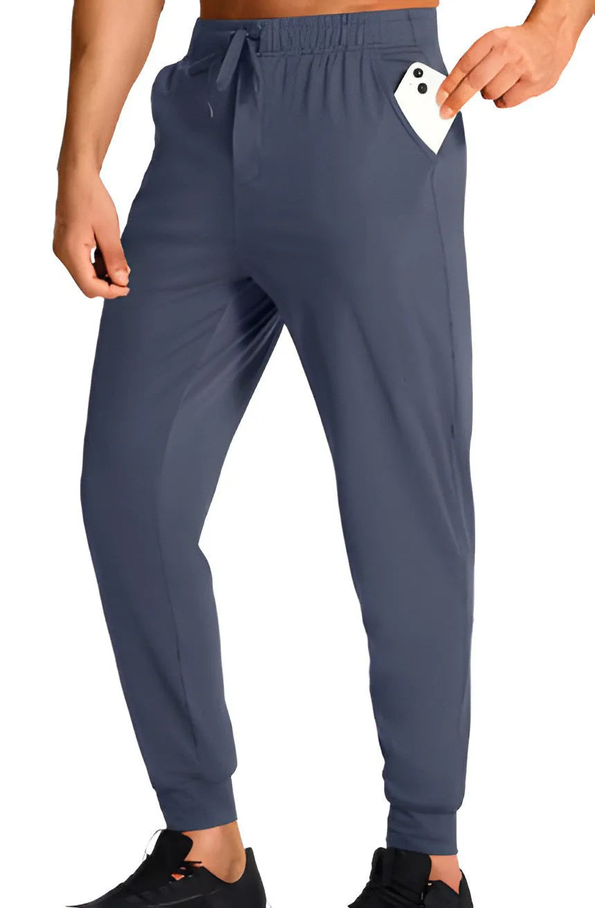 Men's loose casual polyester trousers in solid colour with size range from XS to 4XL