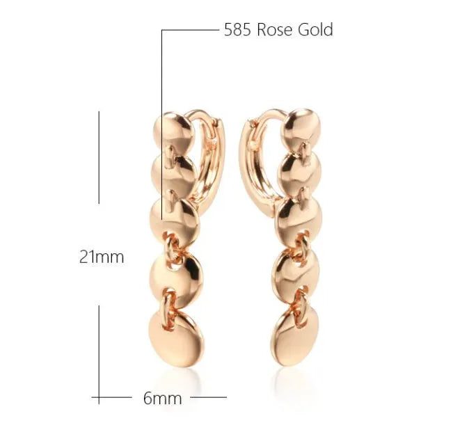 Gold-coloured retro long round circle earrings with woven texture on copper base